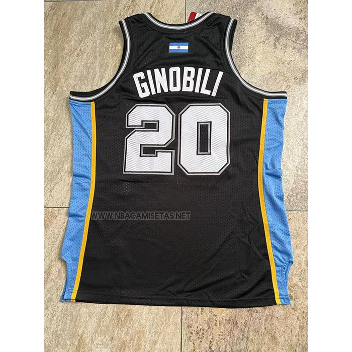Camiseta San Antonio Spurs Manu Ginobili NO 20 Mitchell & Ness 2002-18 Negro